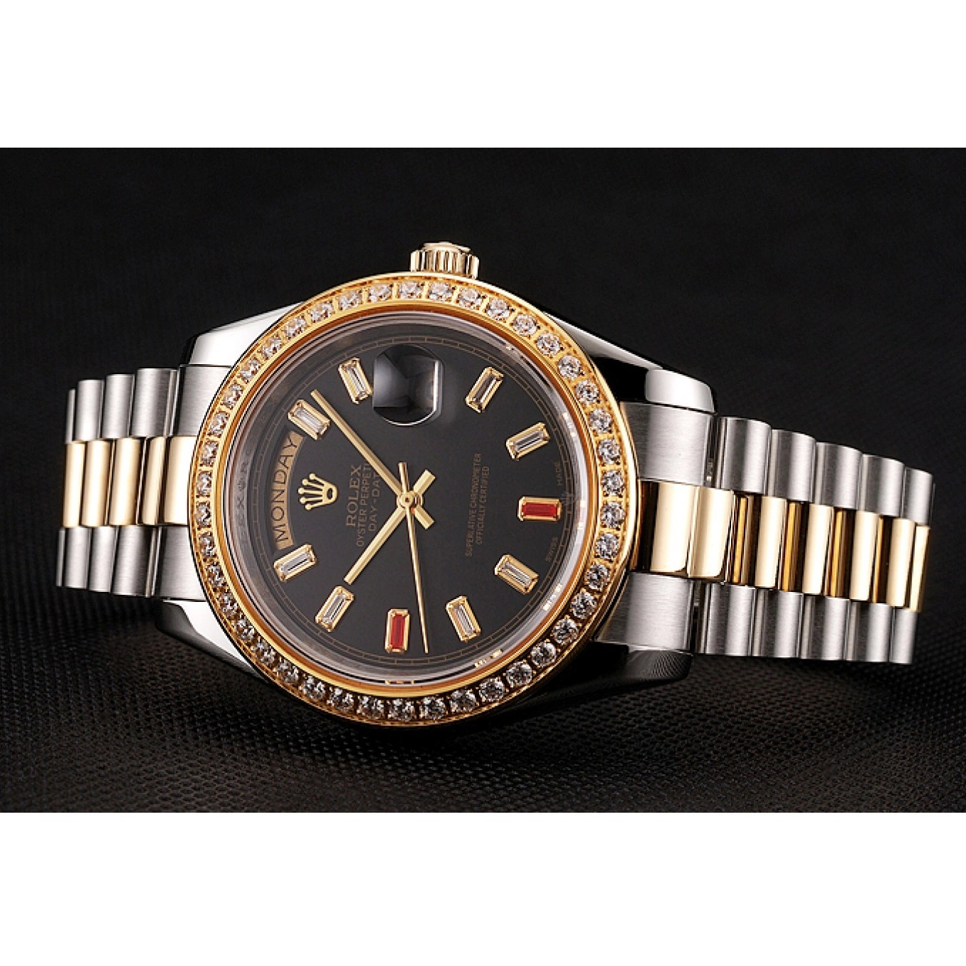 Rolex copies cheap Diamonds Bracelet Tone Swiss 1454105 Black Dial Rubies And Two Rolex Day-Date 0818